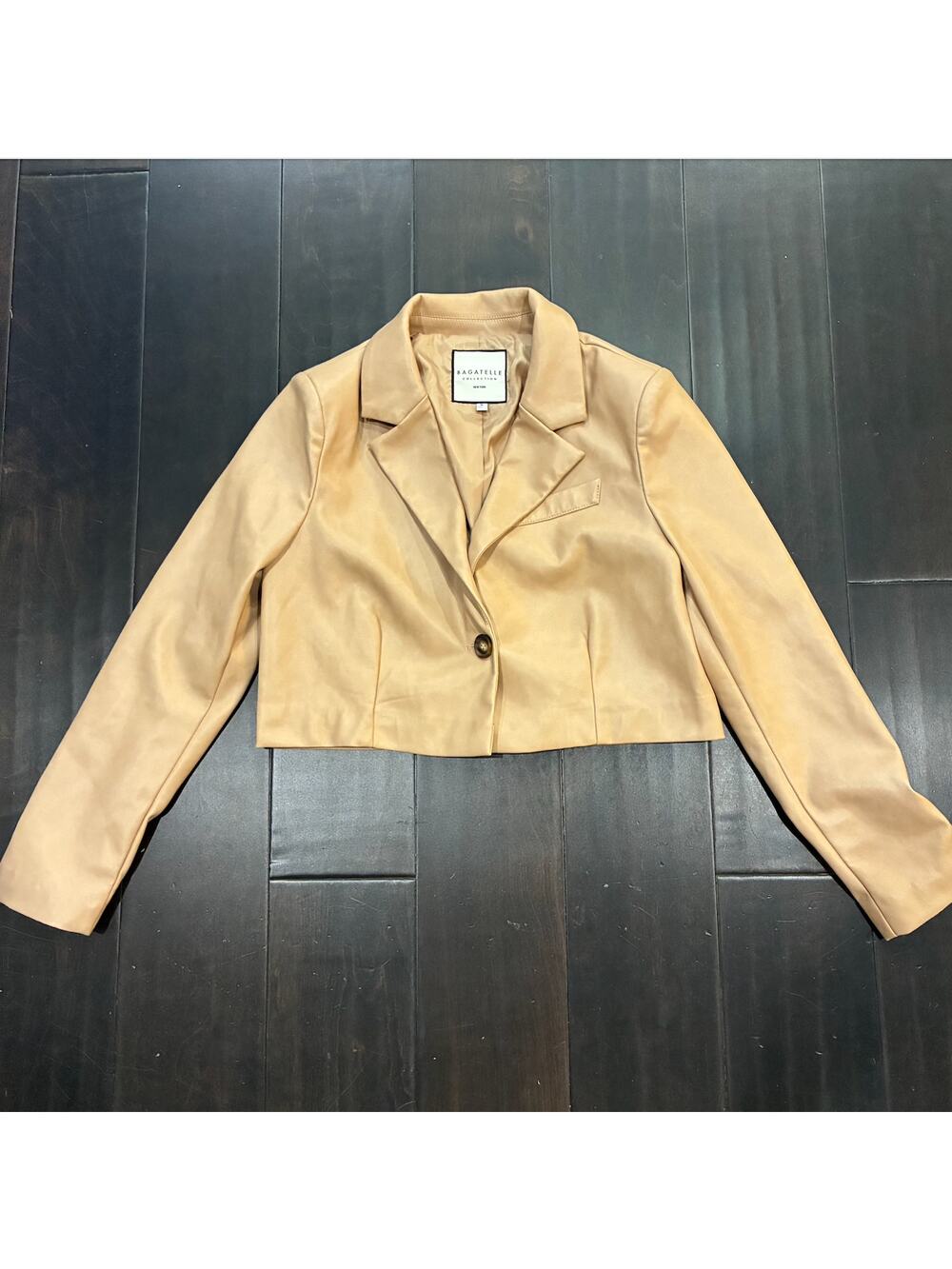 Bagatelle Faux Leather Jacket Cropped Blazer Tan Women's Size M